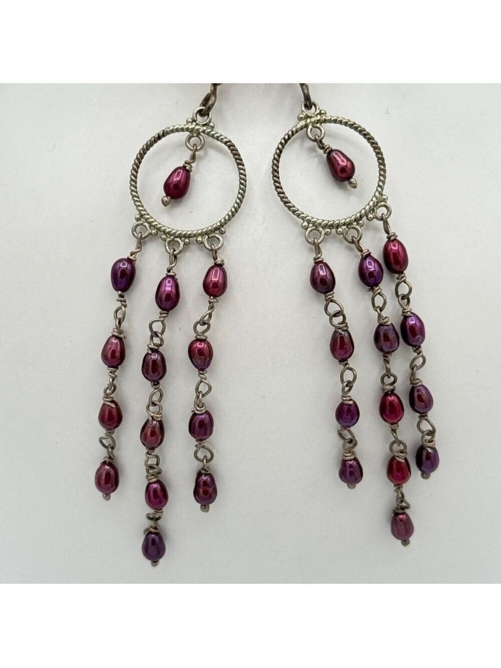Dangly deep iridescent pink earrings